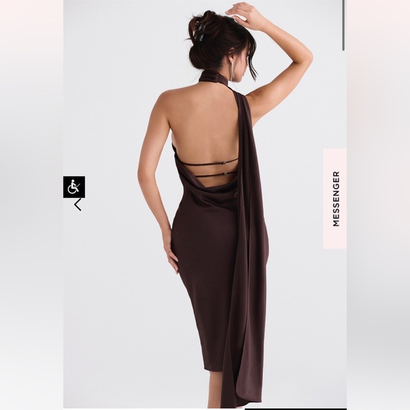 House of CB Angelina CHOCOLATE WRAP NECK MIDI DRESS - M - Picture 4 of 7